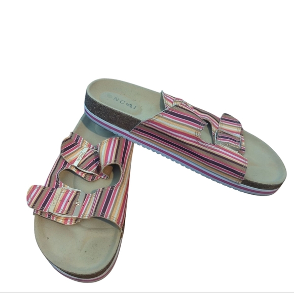 ONCAI stripe comfort cork footbed 2 strap Vacation slip on sandals sz 9 - Picture 9 of 10